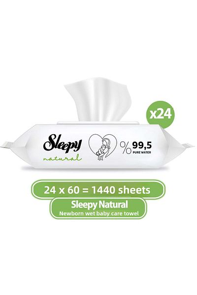 Sleepy Natural Newborn Wet Towel Wipes 60x24 1440 Sheets