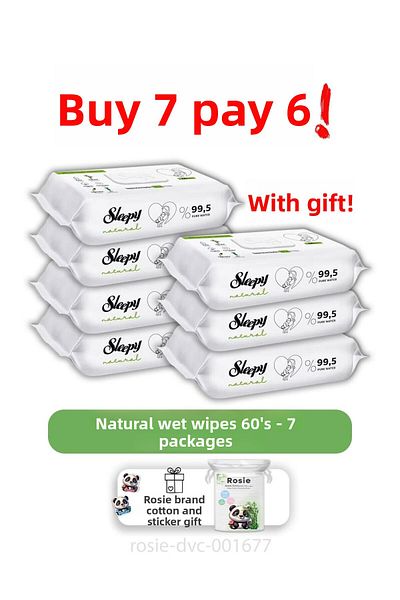 Sleepy 7 Buy 6 Pay Natural Newborn Wet Baby Towels 60's and Rosie