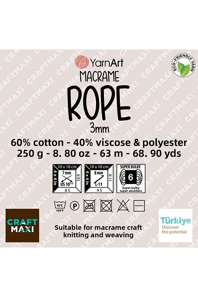 Yarnart Σχοινί Macrame 3 mm - Σχοινί Πλεκτομηχανής Macrame Petrol Blue-789