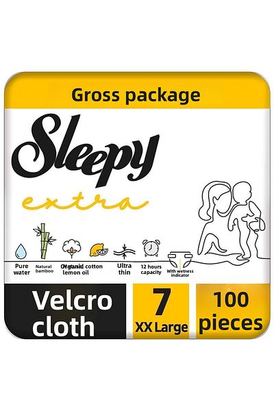 Sleepy Gross Package Baby Diapers - Extra Daily Activity, Size 7 Xxl, 100 Pieces