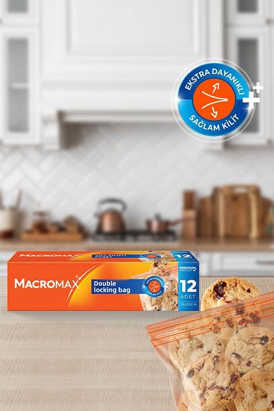 MACROMAX Double Ziplock Bag 12 Pieces (18X20 cm), Leakproof Airtight Refrigerator Bag