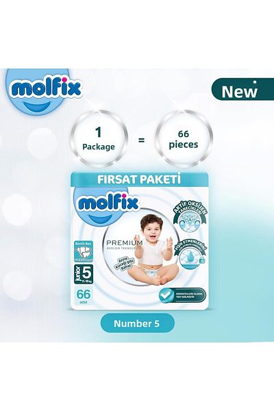 Molfix Premium Ultra Deal - Junior Size 5 Baby Diapers, 66 Pieces, 11-18 kg