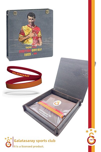 Galatasaray Yellow Red 2-Piece Text Oktay Printed Bracelet - Gift Wooden Box