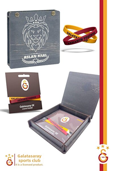 Galatasaray أساور أصلية مرخصة من Arman مكونة من قطعتين مع صندوق خشبي هدية
