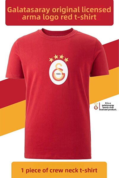 Galatasaray Licensed Original Emblem T-shirt and Bracelet Set - Gift Wooden Box