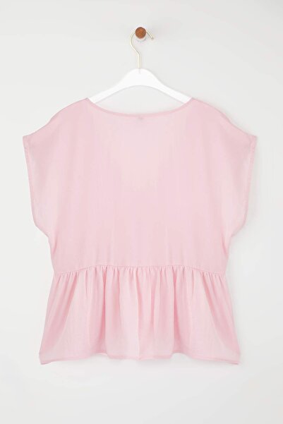 Trendyol Collection Pink V-Neck Flowy Woven Soft Button Blouse Twoss25Bz00582