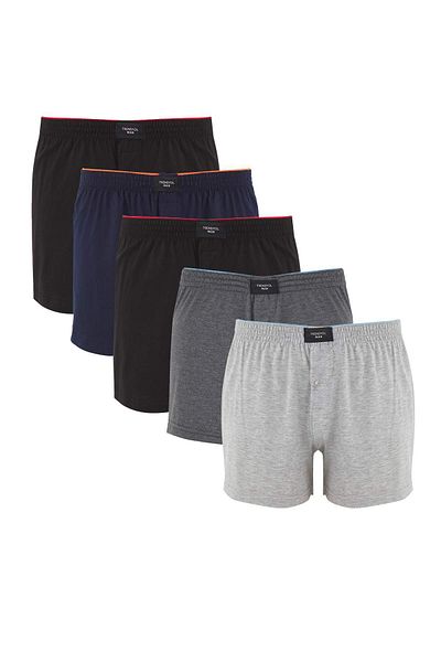 Trendyol Collection Γκρι-Ναυτικό-Μαύρο Πακέτο 5 Basic Argentina Cotton Boxers