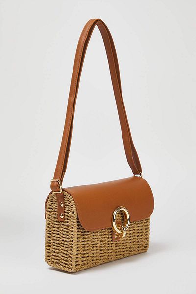 TRENDYOL SHOES Camel Straw Contrast Women's Shoulder Bag Takss25Oc00083