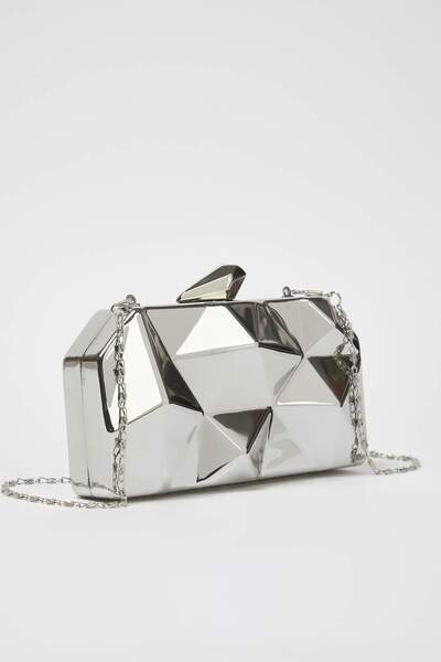 TRENDYOL SHOES Metallic Silber Dreidimensionale Abendkleider Frauen Stylish Mini Clutch Handtasche TAKSS25OC00064