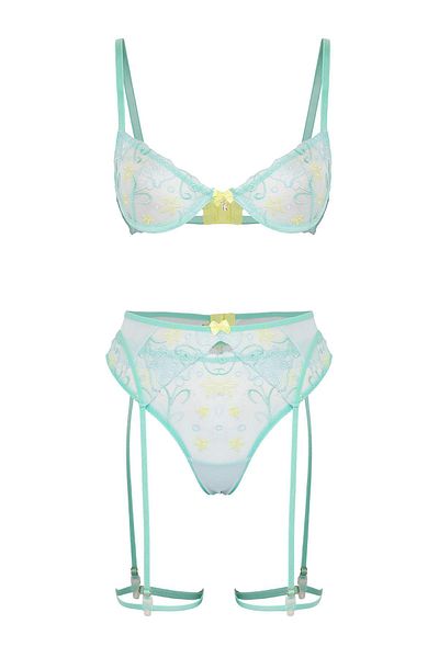 Trendyol Collection Mint Mesh Garter Openwork Cupless Lingerie Set Thmss25Cc00034