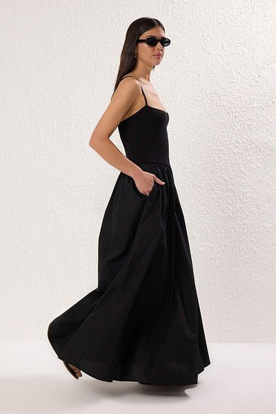 Trendyol Collection Μαύρο υφαντό μάξι φόρεμα από τη μέση TWOSS25EL00869