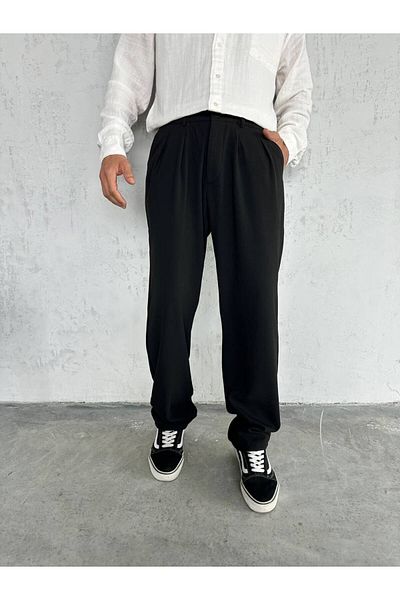 Gambocci Men's Baggy Wide Casual Pleated Elastic Waist Fabric Pants