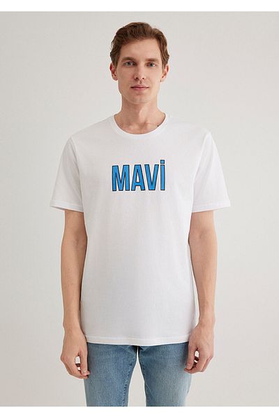 Mavi Λευκό μπλουζάκι με λογότυπο κανονική εφαρμογή / κανονική κοπή 066842-620