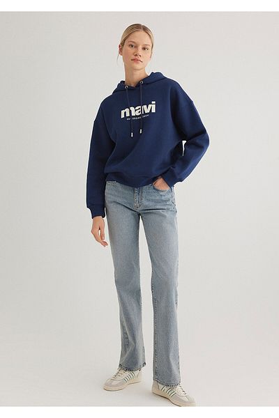 Mavi Marineblaues Kapuzen-Sweatshirt mit Logo-Print 168334-70488