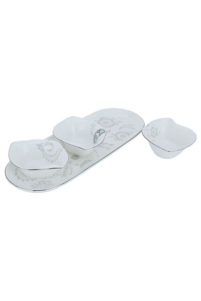Alsaif Gallery Al Saif Gallery porcelain yogurt set, oval plate, 4 pieces - white