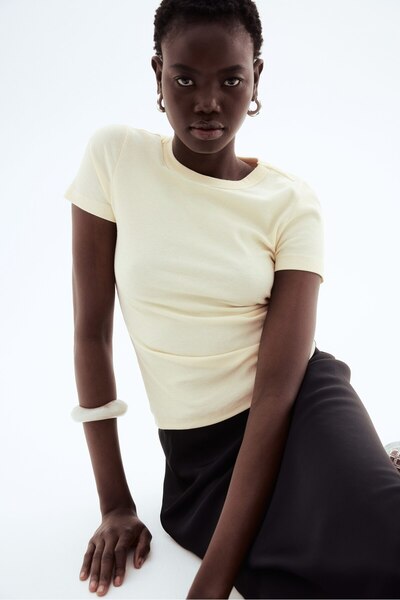 H&M Modal Karışımlı ve Ribanalı Tişört