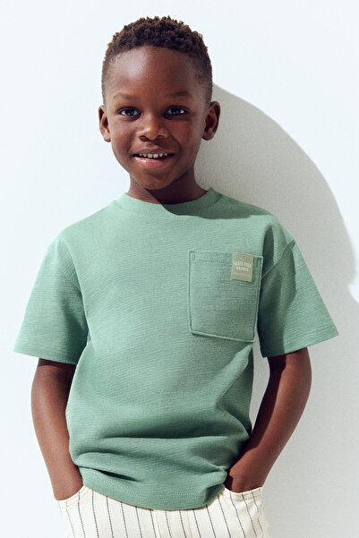 H&M Pamuklu ve Jakarlı Jarse Tişört