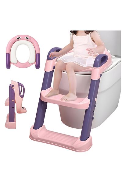 Pitikot Reductor WC copii Pitikot® cu scara si 2 trepte, sigur, reglabil, ergonomic, pliabil, roz/mov