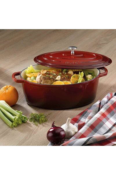 Kela Cast Iron Baking Tray With Lid Calido 32 X 25 Cm - 6 Liters Red