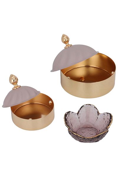 Alsaif Gallery Al Saif Gallery steel tofreya set, 2 dates, 4-piece lid - gold