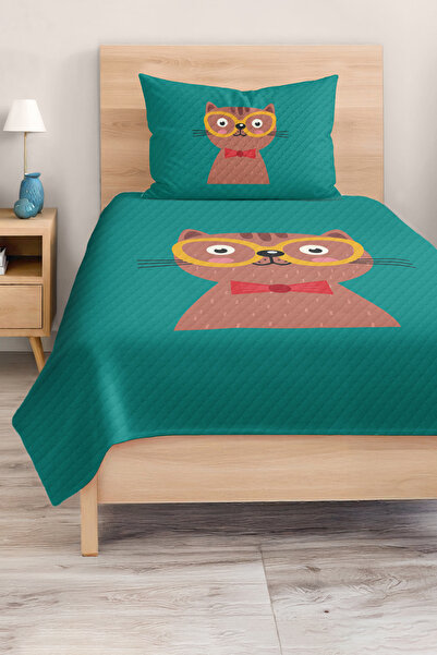 Realhomes Sevimli Kedi Desenli Tek Kişilik Çocuk ve Genç Odası Pike Takımı Ya...