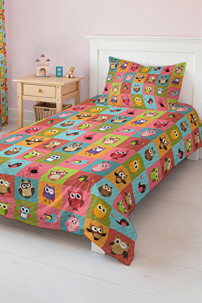 Realhomes مجموعة غطاء سرير لغرفة الأطفال والمراهقين منقوشة على شكل بومة مبهجة