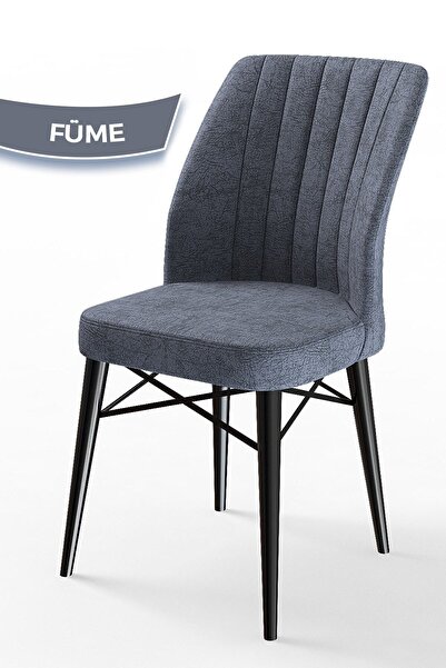 Canisa Rox Serisi Yuvarlak 90x90 Siyah Mermer Desenli Sabit Masa 4 Füme Sandalye Mutfak Masası Takımı