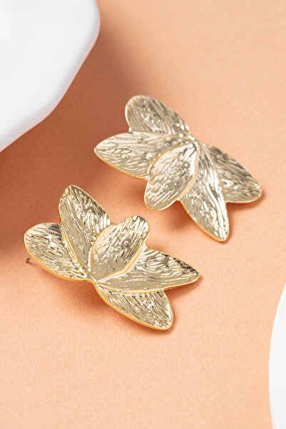 Elika Silver Modern Altın Dokulu Çiçek Küpe