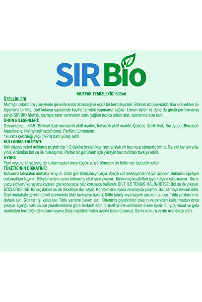 SIR Bio Bitkisel Özlü Mutfak Temizleyici Güçlü Formül 500 ml
