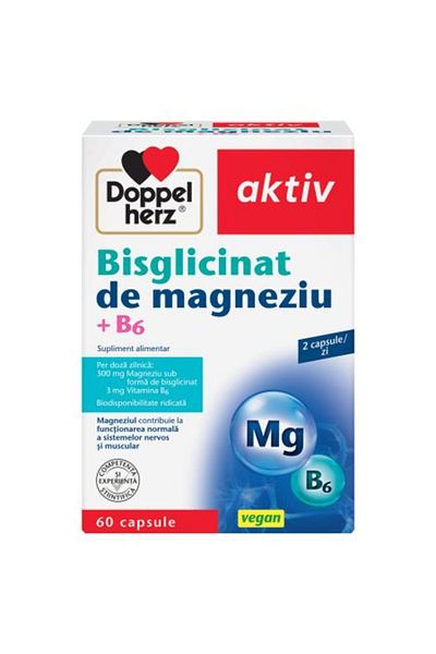 Doppelherz Bisglicinat de magneziu + B6, 60 capsule, Doppelherz