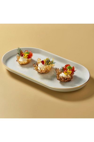 Güral Porselen Güral Porselen Bilbao Boat Plate Matte Gold Mesh 33X21 cm