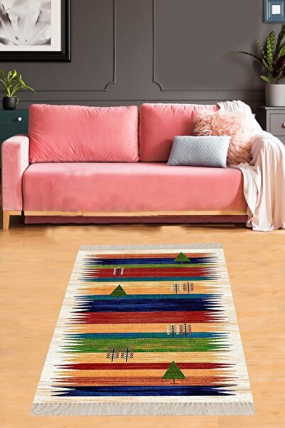 on the clouds Ağaç Desenli Dijital Baskı Yıkanabilir Kaymaz Taban Etnik Kilim...