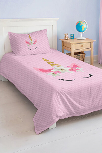 Realhomes Unicorn Desenli Çocuk ve Genç Odası İçin Tek Kişilik Pike Takımı Yatak Örtüsü