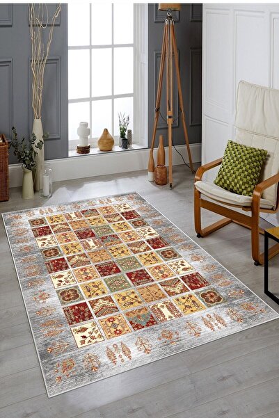 on the clouds Gri Zemin Patcwork Kırkyama Desen Yıkanabilir Kaymaz Taban Leke...