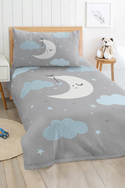Realhomes مجموعة غطاء سرير بيك لغرفة الأطفال والمراهقين منقوشة على شكل قمر أزرق