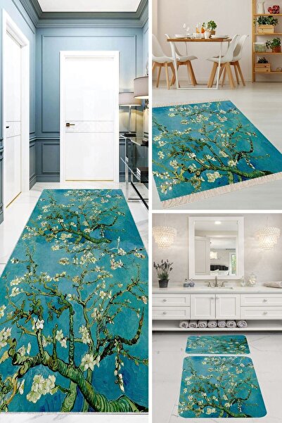 on the clouds 3'lü Yatak Odası Halısı Takımı Yolluk 3'lü Badem Çiçek (1ad 80 ...