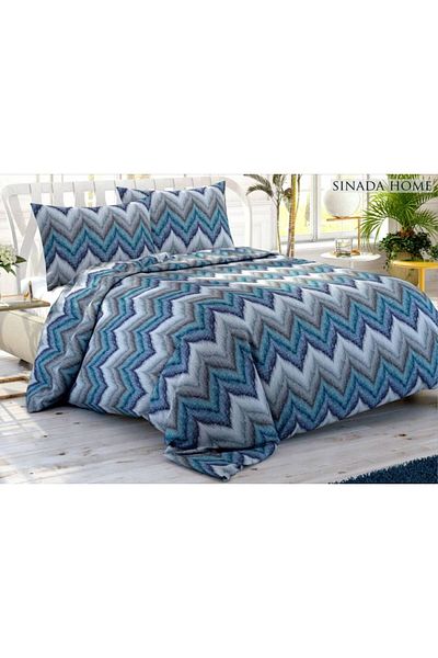 Sinada Zigzag Blue Duvet Cover Set Double Set 100% Cotton
