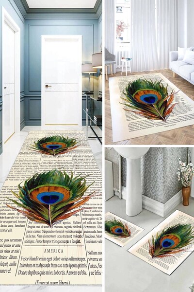 on the clouds 3'lü Yatak Odası Halısı Takımı Yolluk 3'lü Set Tavus  (1ad 80 x...