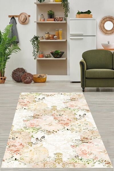 on the clouds Modern Çiçek Desenli  Yıkanabilir Kaymaz Taban Leke Tutmaz Çocu...