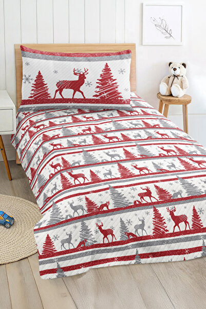 Realhomes Red Winter Themed Single Children's and Teenager's Room Pique Set Bedspread