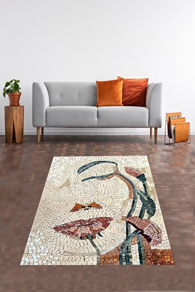 on the clouds Mozaik Desenli Portre Dijital Baskı Yıkanabilir Kaymaz Taban Sa...