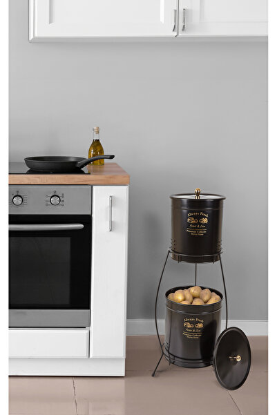 Metes Kitchen 2 Katlı Metal Patates Soğan Kovası Siyah - Sebzelik - Patates S...