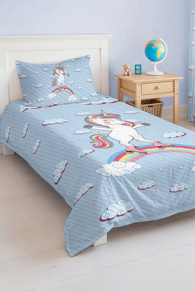 Realhomes مجموعة غطاء سرير بيكه لغرفة الأطفال والمراهقين منقوشة على شكل وحيد ...