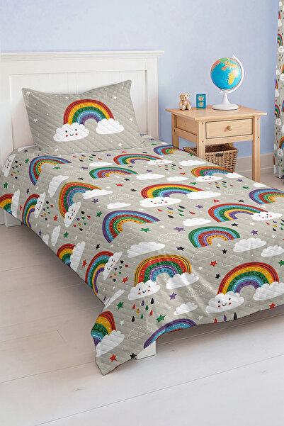 Realhomes مجموعة غطاء سرير بيكيه لغرفة الأطفال والمراهقين بنمط قوس قزح مزهر