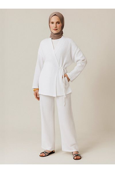 Benin Cotton Muslin Kimono with Tie Detail - White - Benin
