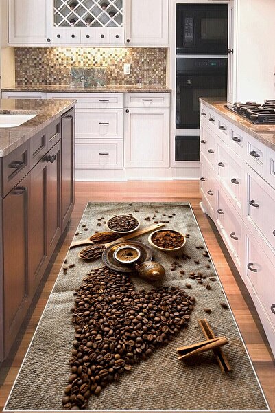 farbala Kahve Ve Baharat Desenli Kaymaz Taban Leke Tutmaz Yıkanabilir İnce Ya...