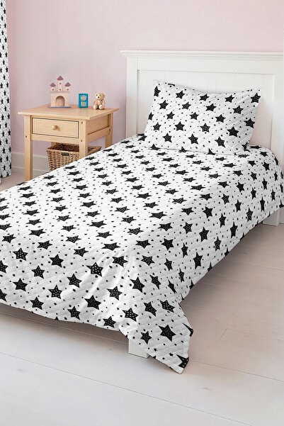 Realhomes Black Star Patterned Single Children's and Teenager's Room Pique Set Bedspread