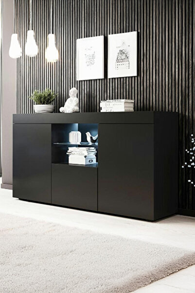 ECM Konsol Led Aydınlatmalı Şık Büfe Katlanabilir Cam Raflı Modern Ve Zarif K...