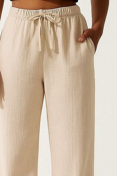 Mogi Butik Women's Elastic Waist Palazzo Muslin Trousers 3078