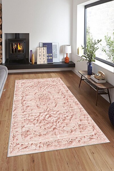 farbala Pembe Osmanlı Motifler Eskitme Yıkanabilir Kaymaz Taban Leke Tutmaz Y...